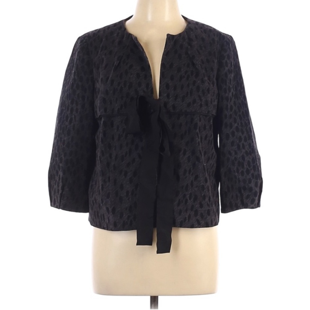 Michael Kors Textured Fur Ribbon Tie Front 3/4 Sleeve Bell Blazer Coat sz PL